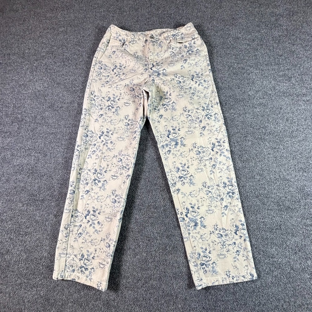 Liz Claiborne Straight Jeans Women's 6P White Cotton Denim Floral 5-Pockets